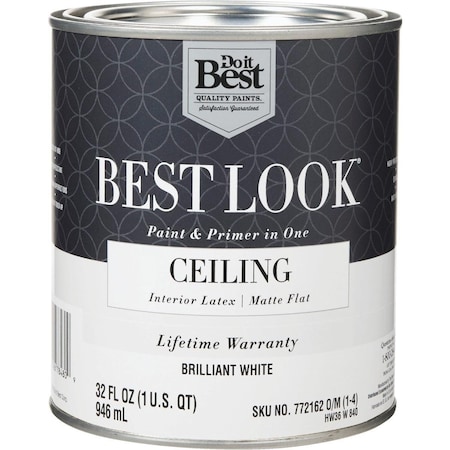 All-Source Best Look Latex Paint & Primer In One Matte Flat Ceiling Paint, Brilliant White, 1 Qt. HW36W0840-14
